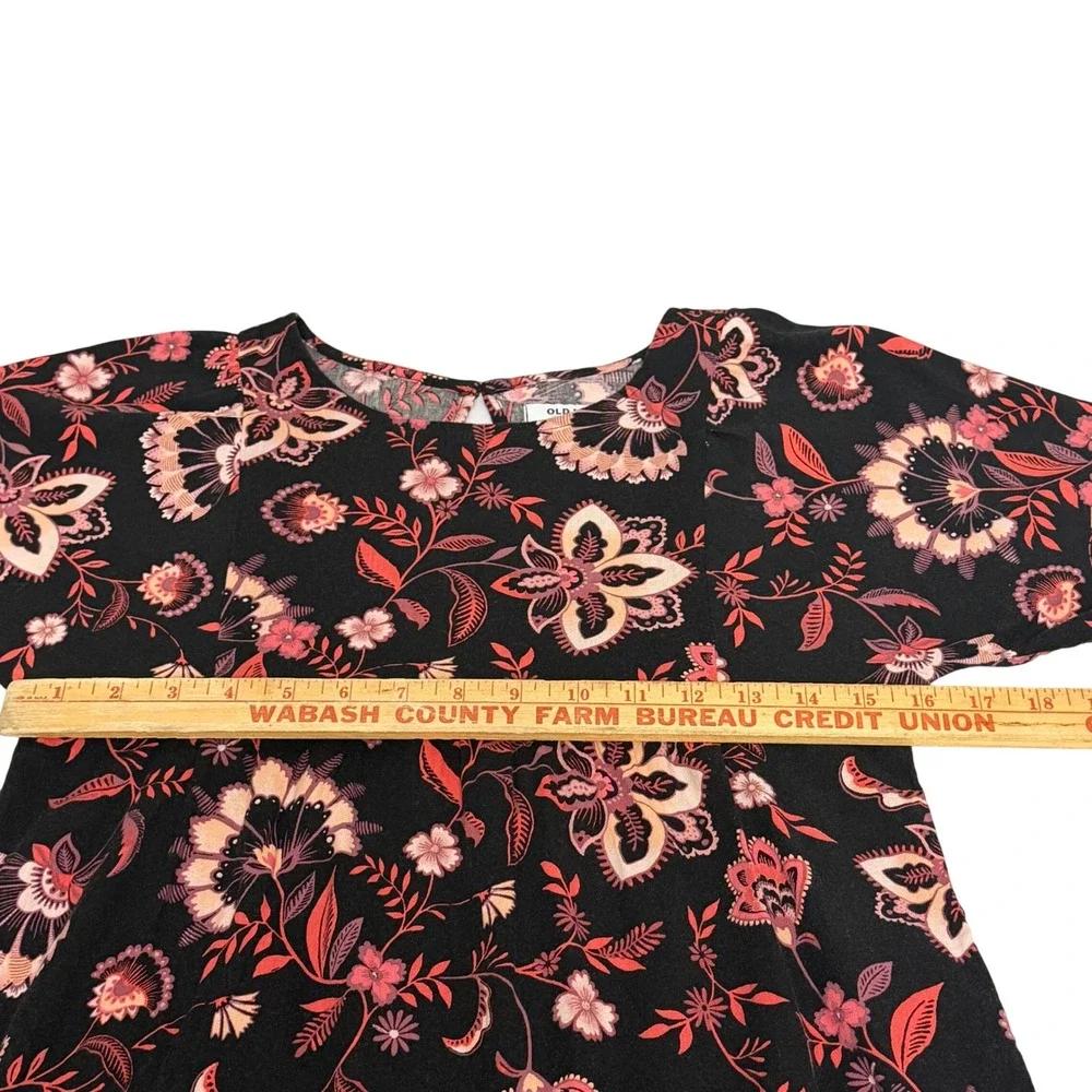 Old Navy Girls Large Floral Babydoll Dress Black Pink 3/4 Sleeve Cotton Mix